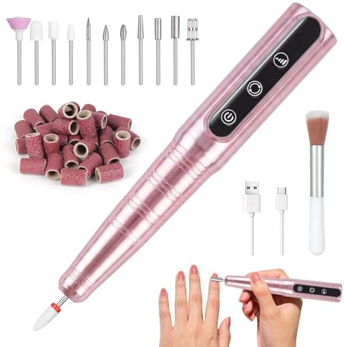 Vicloon Cordless Electric Nail Drill, 12 in 1 Rechargeable Nail File with 3 Adjustable Speeds, 26000RPM, Professional Portable Nails Kit for Acrylic & Gel
