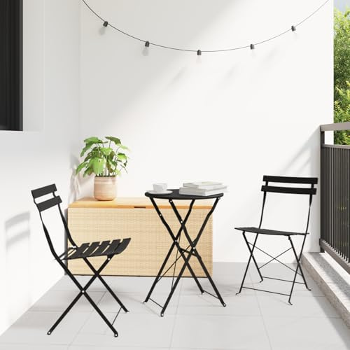 JHQHSM Klappbares Bistro-Set Anthrazit Stahl 3-TLG. mit faltbarem Design für Balkon und Terrasse, wetterfeste Metallkonstruktion und ergonomischer Sitzkomfort für 2 Personen,