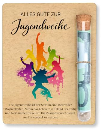Generisch Kreatives Geldgeschenk zur Jugendweihe, Individueller Wunscherfüller für Mädchen und Jungen, Einzigartige Jugendweihe Geschenke mit Reagenzglas und Holzkarte