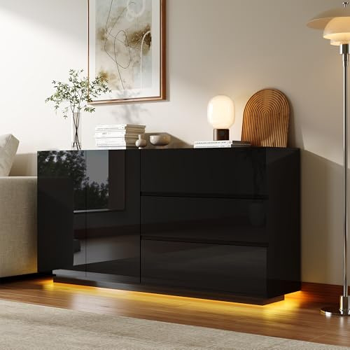 Skänk, skänk, köksskåp med 3 lådor, 2 dörrar, bufféskåp, skänk, köksbuffé, förvaringsskåp, skänk, multifunktionsskåp, hallskåp, vit, 160 x 35 x 76 cm (svart-2)