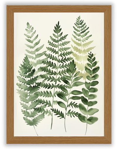 Soft Botanicals - Forest Ferns | Botanical Fern & Leaf Wall Art Print | Oak Framed Print - A3