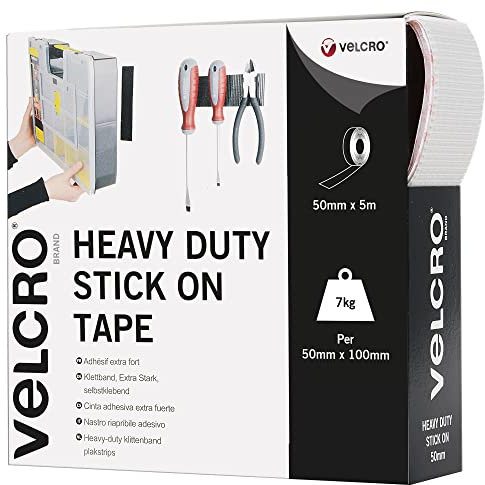 VELCRO Brand - Heavy Duty Stick On | Superior Holding Power Indoors & Outdoor Use | 50mm x 5m Tape | White