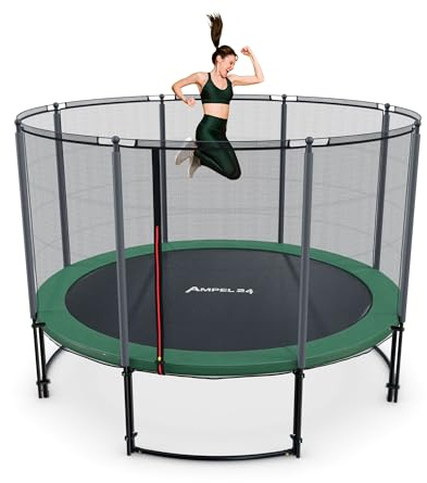 Ampel 24 Trampolin Outdoor Ø 305/366/430 cm, GS-Zertifikat, Kinder Gartentrampoline, Komplettset mit Randabdeckung und Sicherheitsnetz, Deluxe schwarz pulverbeschichteter Rahmen