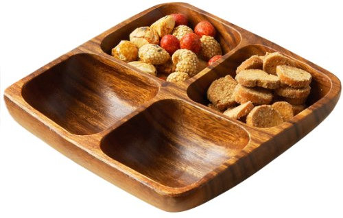 Premier Housewares 1104552 - Bandeja o Fuente Cuadrada para Aperitivos, Madera de Acacia, 5 x 20 x 20 cm, 4 Secciones