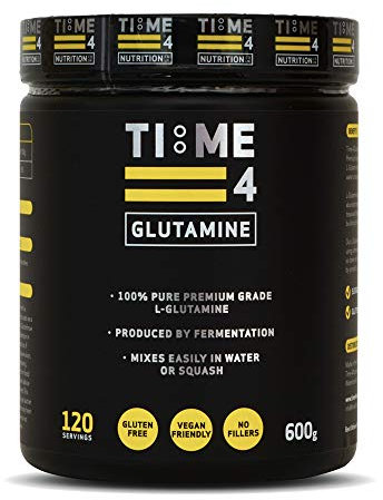 Time 4 Glutamine Powder 600g Tub 120 Servings - 100% Pure Premium Grade Unflavoured Vegan L Glutamine Powder, Gut Health, Immune System, Muscle Strength & Recovery, Amino Acid L-Glutamine Powder