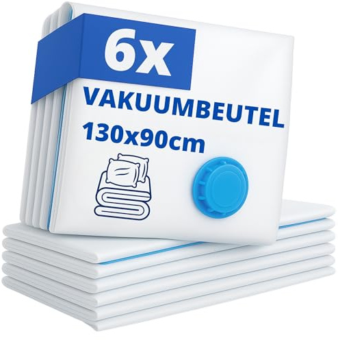 Kronenburg Vakuumbeutel für Kleidung 6er Set 130x90 cm - Vakuum Kleiderbeutel wiederverwendbar - Aufbewahrungsbeutel für Kleidung Bettwäsche Winterkleidung und mehr - weitere Sets wählbar