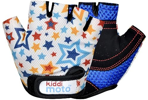 Kiddimoto Star Anti Slip Kids Bike Gloves for Kids Boys & Girls Best Toddler Bike Gloves Ages 2-8 Fingerless Cycling Gloves for Youth Sports Like MTB, BMX Dirt Biking, Mountain Bike Riding, Skates