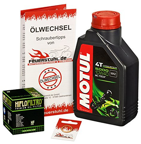 Motul 10W-40 Öl + HiFlo Ölfilter für Suzuki DR 125 SM, 08-13, CS - Ölwechselset inkl. Motoröl, Filter, Dichtring