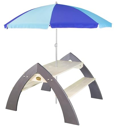 AXI Kylo XL Picknicktisch für Kinder aus Holz | Kindertisch mit Sonnenschirm für den Garten in Grau & Weiß