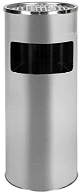 2 in 1 Standaschenbecher mit Mülleimer, Stahl, 61cm, 45L, entnehmbarer Aschenbecher, Inneneimer, Ascher, eckig (Silber Rund)