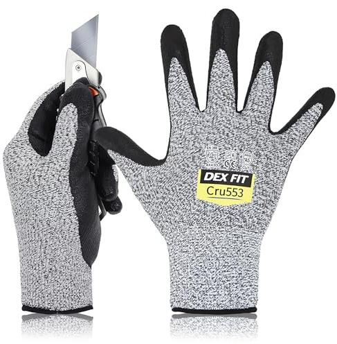 DEX FIT Level 5 Cut Resistant Gloves Cru553, 3D-Comfort Stretchy Fit, Power Grip, Professional Grade, Thin, Touch-Screen Compatible, Durable, Machine Washable, Itch-Free, Grey 10 (XL) 3 Pairs