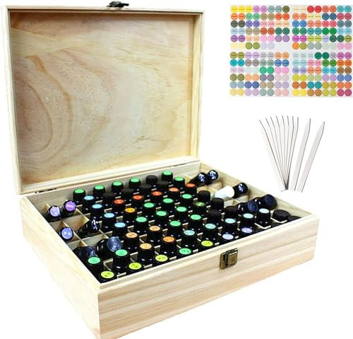 Beunyow 68-Löcher Tragbar Holz Aromatherapie Geschenkbox für Ätherische Öle, Nagellack, Duftöle, Stain und Lippenstift