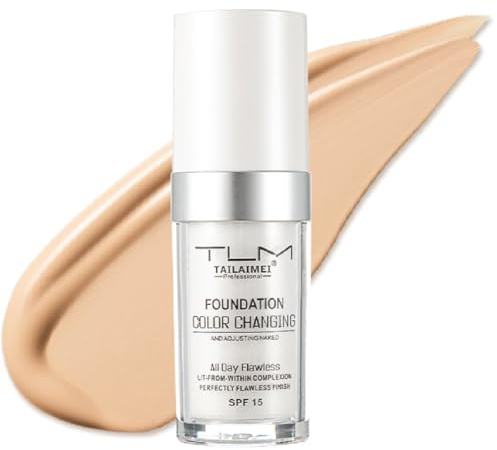TLM Foundation Color Changing,TLM Colour Changing Liquid Foundation Hides Wrinkles & Lines,BB Cream Makeup Base Concealer Cover Moisturizing Fluid for all Skin Tone SPF15(30ML)
