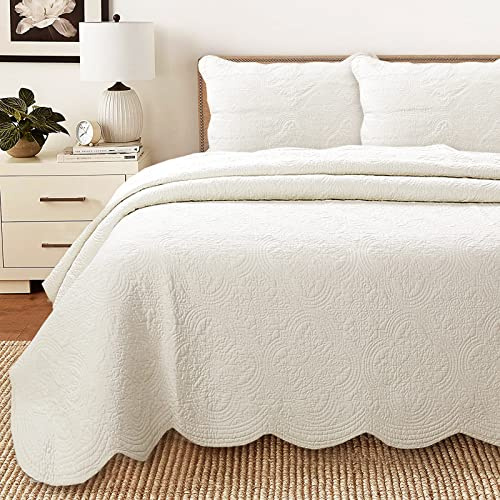 Cozy Line Home Fashions Set di biancheria da letto in 100% cotone con medaglione bianco sporco, con motivo matelasse, reversibile, leggero, per tutte le stagioni (avorio, king size, 3 pezzi)