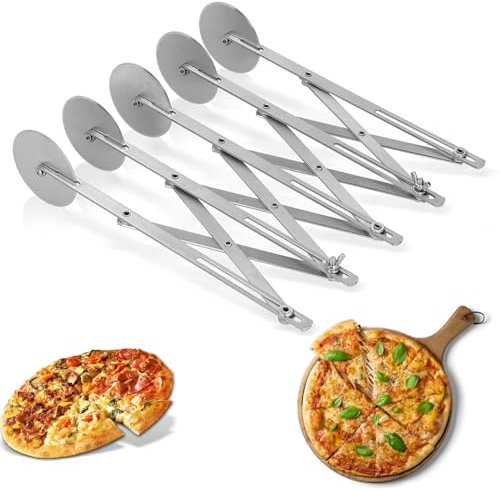 Roulette à Pizza à 5 Roues, Coupe-Pâtes Trancheuse à Pizza Extensible Acier Inoxydable Plusieurs Roues Diviseur Pâte Multi-rond Outil de Cuisson Pour Tarte, Biscuits, Pâtisserie et Pizza