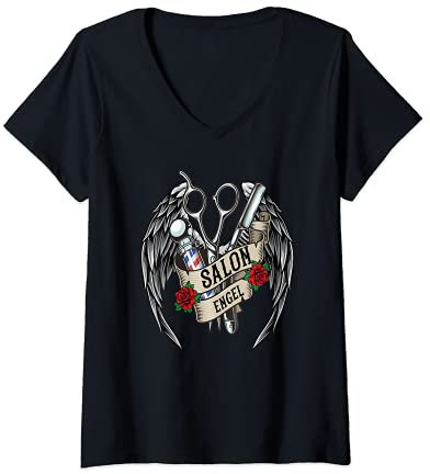 Damen Salon Engel. Friseur · Friseurin ·Hairstylistin Friseursalon T-Shirt mit V-Ausschnitt