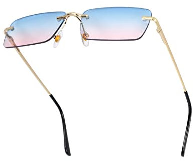 besbomig Occhiali da Sole Rettangolari Senza Montatura Donna Uomo Retrò Quadrati Ultra Piccoli Antiabbagliamento Occhiali da Festa in Metallo Moda UV400 Protezione