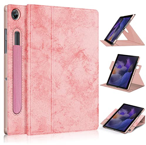 Xuanbeier Custodia Rotante Compatibile con Samsung Galaxy Tab A8 10.5 Pollici SM-X200 X205 Tavoletta Cover con Portapenne e Auto Sonno/Sveglia,Rosa