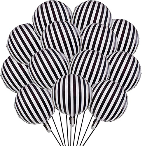 20 Stück schwarz und weiß gestreifte Luftballons Folienballons Aluminium Helium Ballons für Geburtstagsparty Runde Ballons Babyparty Zeremonien Urlaub Party Dekoration