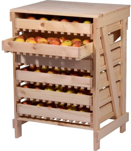 dobar® Green Label 29024FSCe Apfelstiege mit 6 Schubladen | Obsthorde aus Massivholz | Vorratsregal für Lebensmittel | Apfelkiste | Obstkiste | 51 x 40,5 x 70,5 cm | Massiv Kiefer Natur