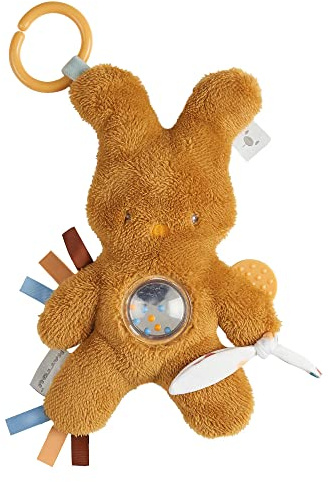 Nattou Aktiv-Kuscheltier aus Polyester, Kuscheltier-Hase mit Rassel und Beißring, Für Neugeborene und Frühchen, Ca. 37 cm, Vegan, Tipidou, Ocker