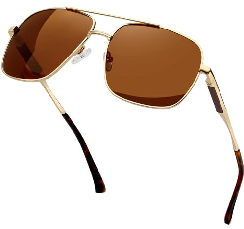 KANASTAL Groß Sonnenbrille Herren und Damen Retro Klassische Polarisiert Sonnenbrille mit Premium Quadratisch Metallrahmen UV400 Schutz, Gold Rahmen Braun Gläser