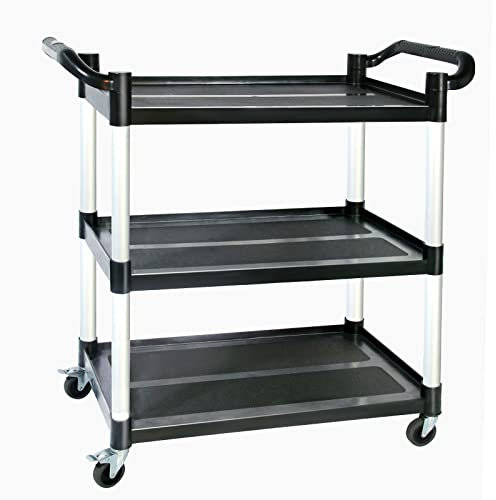 SFESGRER Mehrzweckwagen mit Rädern, 3-stöckige Rollwagen mit Rollen, robuster 227 kg, Lebensmittelwagen mit abschließbaren Rädern und Gummihammer für Küche/Büro/Lager, 80 x 42,9 x 98,8 cm (schwarz)