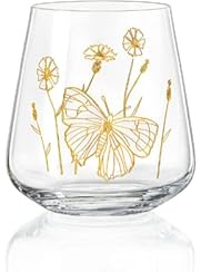 Lot de 6 verres à eau en verre - Fleurs sauvages - Verre en cristal papillon - Pantographie dorée avec papillon - Style bohème - 400 ml