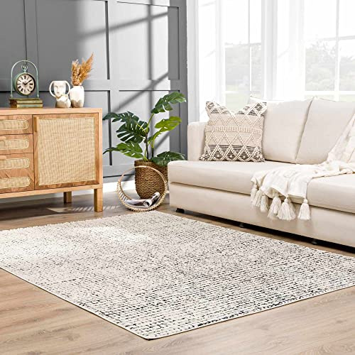 Hauteloom Matrix Contemporary Mosaic Area Rug - High Pile Fluffy Soft Shag Carpet for Living Room, Bedroom - Black and White - 7'10 x 10' (8x10)