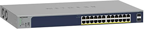 NETGEAR Smart Switch PoE Gigabit Ethernet a 26 porte (GS724TP) - gestito, 24 x 1G, 24 x PoE+ @ 190W, 2 x 1G SFP, gestione opzionale del cloud Insight, montaggio su desktop o rack e protezione limitata