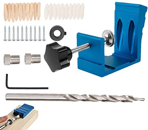 IBUGER Pocket Screw Jig | 15 Degree Holes Puncher Locator - Dowel Drill Joinery Kit with Drill/Wrench/Drill Bit adapter, Woodworking Guide Tool