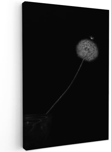 MuchoWow© Leinwandbild Dekoration Wohnzimmer Bilder Aufhängen Wall | 60x90 cm - Decoration Living Room Wohnungs Deko Moderne Wanddeko Schwarz - Schwarze Leinwand - Löwenzahn - Pusteblume