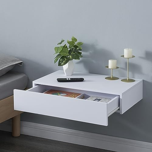 [en.casa] Wandregal Kärsämäki mit Schublade Hängeregal Weiß 60 x 35 x 12 cm Wandboard