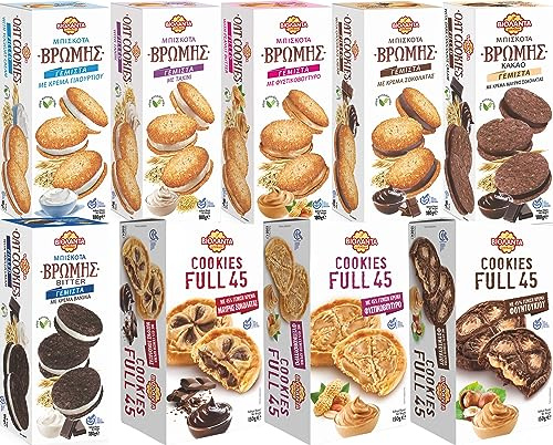 Cookies gefüllte Kekse mit Creme Probierset Mix 9 Sorten 1530g | Griechische Gebäck-Spezialitäten und Haferkekse mit 45% Creme. Großer XL-Keksmix ideal zum Probieren, Teilen & Verschenken.
