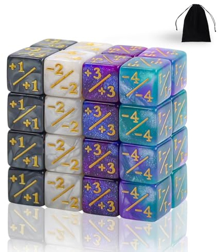 32 Stück MTG Zähler Token, +1/+6 & -1/-6 Würfelset, Glitter Sparkle Dice | MTG-Würfel Set Token, Loyalität Würfel Starry Marble D6 Würfel kompatibel, Sternennacht Lila Schwarz und Weiß