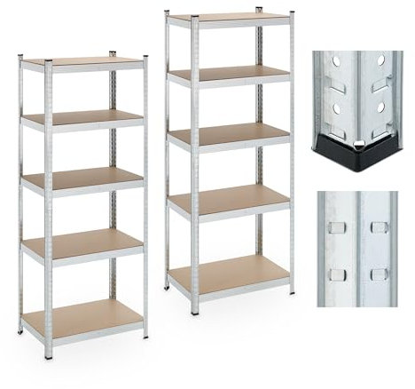 Relaxdays Schwerlastregal, 2er Set, 5 Ebenen, 180x70x45 cm, 500 kg Tragkraft, Stahl, Lagerregal Keller & Garage, Silber