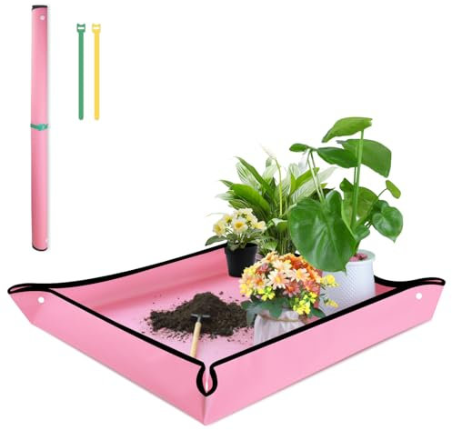 Alfombrilla de trasplante para trasplante de plantas de interior y control de desorden de tierra para macetas, bandeja portátil para macetas de suculentas