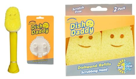 Scrub Daddy Dish Wand & Connector Head, Soap Dispensing Dish Brush & Scrubbing Brush Replacement Heads