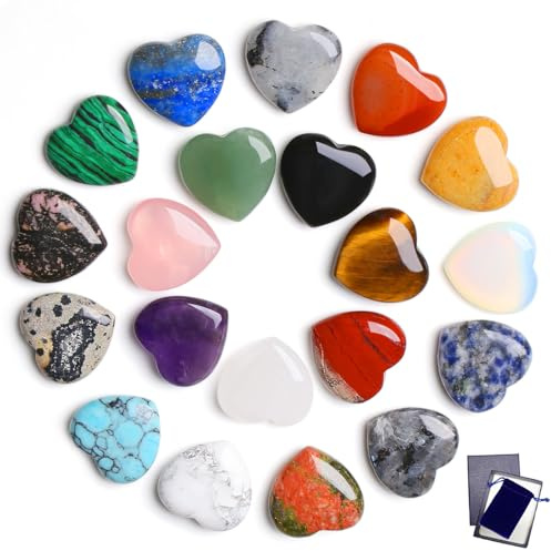 GUJOXILA 20 Stück Glücksbringer Herz Kristalle Glückssteine Edelsteine | Mini Kommunion Schulanfang Deko Einschulung Geschenk Gastgeschenke Hochzeit Glücksbringer Herzn Liebe Steine