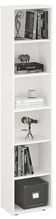 KOMTO Regal 40 cm breit Weiß - Bücherregal mit 6 Ebenen und Höhenverstellbare Regale, Standregal, Aufbewahrungsregal | Bookshelf Lumo 40 x 180 x 24 cm (BxHxT)