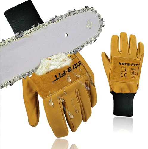 Intra-FIT Kettensägen-Schutzhandschuhe, Motorsägenhandschuhe mit Schutz für linken Hand, Sicherheits-Forsthandschuhe aus wasserabweisendem Rindsleder, Klasse 2,EN ISO 11393-4, EN 388: 3132X, Größe L