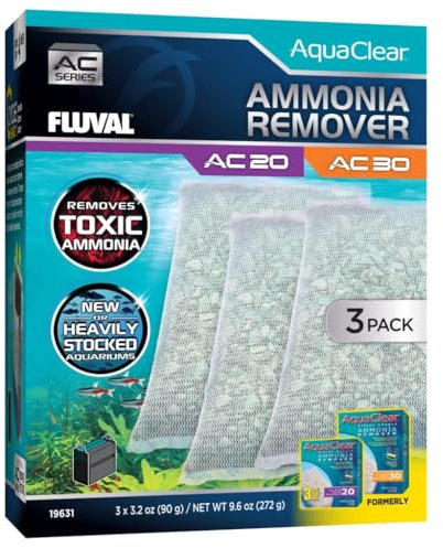 Fluval Nachfüllpack zum Sparen, entfernt Ammoniak für Filter, Rucksack für Aquarium, AquaClear AC20/30, 3 Stück