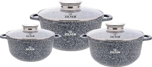 ZILNER® Kochtopf Set Induktion 6-Teilig - Topfset mit Glasdeckel - Töpfe für alle herdarten - 3x Kochtöpfe Ø20, 24, 28 cm - Antihaftbeschichtung aus Granit - ZL-7088 | Topfset mit Glasdeckel, Töpfe für alle Herdarten, Antihaftbeschichtung aus Granit, Induktion, Gas, Keramik, Halogen