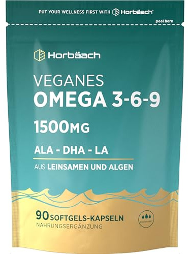 Omega 3 6 9 Capsulas Vegano | Alta Concentración | 1500mg | Aceite de Lino | 90 Cápsulas Veganas | Horbaach