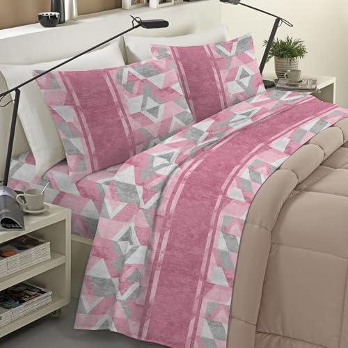 BANZAII TEXTILE INNOVATOR ONLINE CoBanzaii Completo Lenzuola Invernale Felpate in Flanella Anti-Pilling 100% Cotone Singolo (per Materasso 80/90 cm, Altezza Fino a 35 cm) Dalila Rosa
