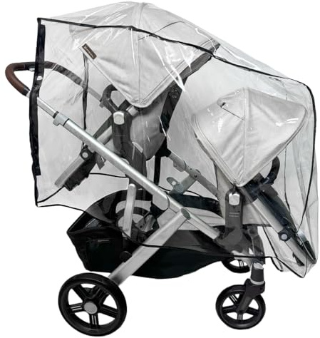 Rain and Wind Cover Made for UPPAbaby Vista V2/V3 Double Stroller System w/Rumble Seat by SASHA'S - Clear, Ventilation Holes, Maximum Coverage (Standard Coverage)