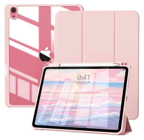GKABXY Case for iPad (A16) 11th / 10th Generation 2025/2022 10.9 Inch | With Pencil Holder, Slim Lightweight Trifold iPad 11 inch Cover with Rugged PC Translucent Back Shell, Pink