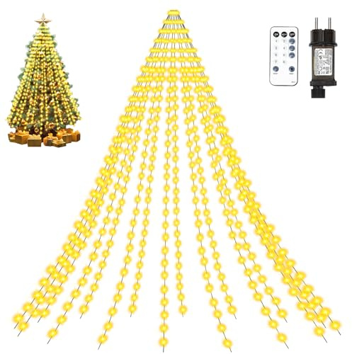 MAGGIFT Christbaum Lichterkette 3M 16 Stränge 480LED Warmweiß Lichterkette Außen mit Stecker/Fernbedienung/8 Modi/Timer/Dimmbar, IP67 Wasserdicht Lichterketten - für Weihnachtsbaum Aussen