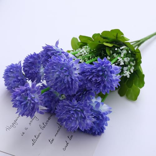 AQCQDQ Künstlicher Chrysanthemenstrauß, Künstliche Blumenstrauß Chrysanthemen, Chrysanthemen Künstliche Blumen mit Blätter für Tisch Regal Fensterbank Balkon Deko im Büro Zimmer (Lila,2 Bündel)