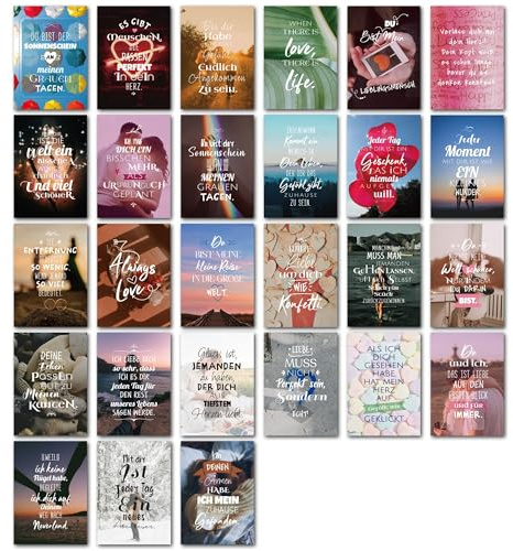 BIROYAL 27er Valentinstags-Postkarten-Spar-Set – LIEBE-LOVE – DIN A6 Postkarten mit Umschlägen, 27 verschiedene Motive mit Sprüchen, Zitaten und Aphorismen
